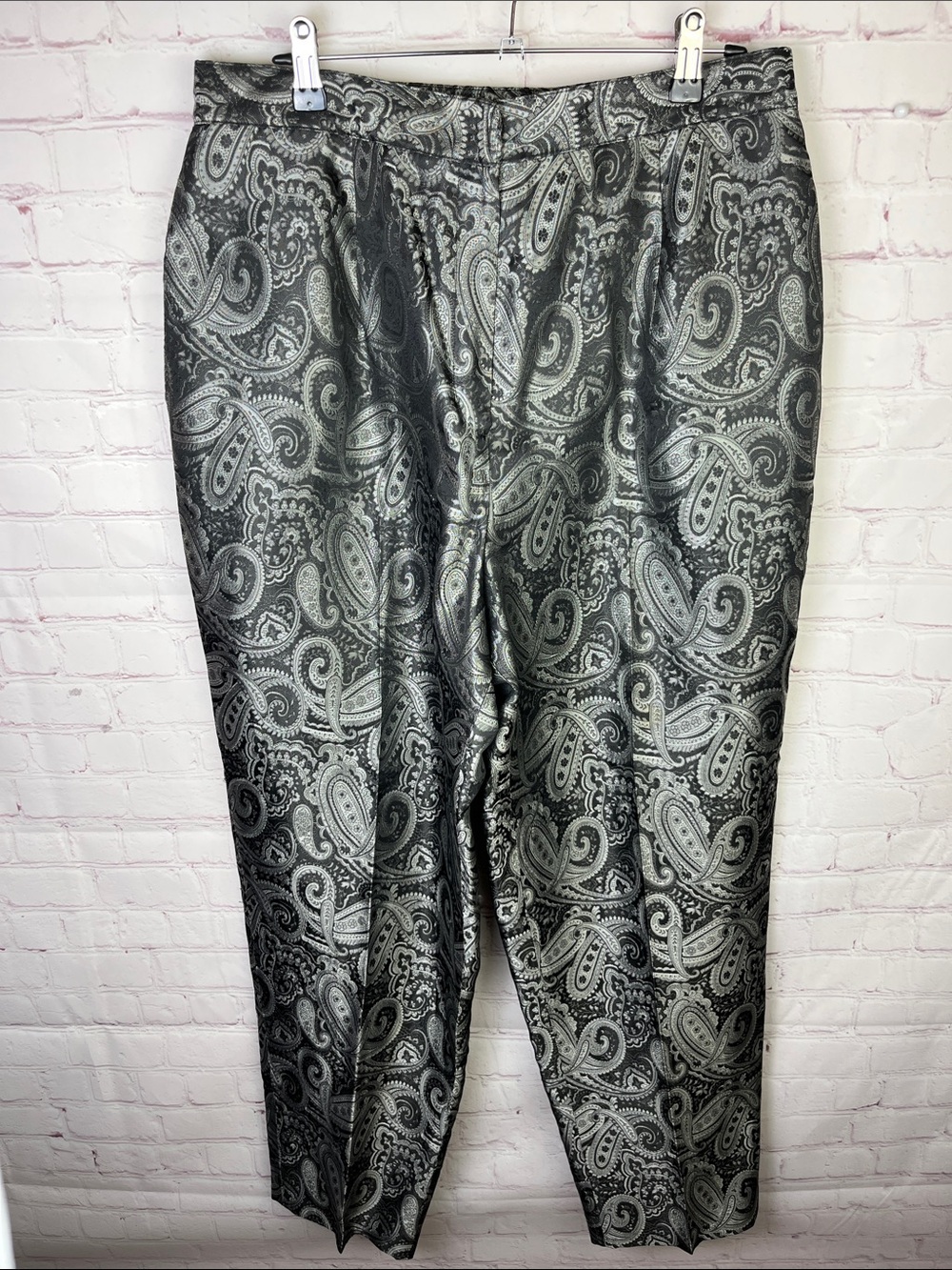 Vintage Rena Rowan Silver Metallic Paisley Dress Pants
